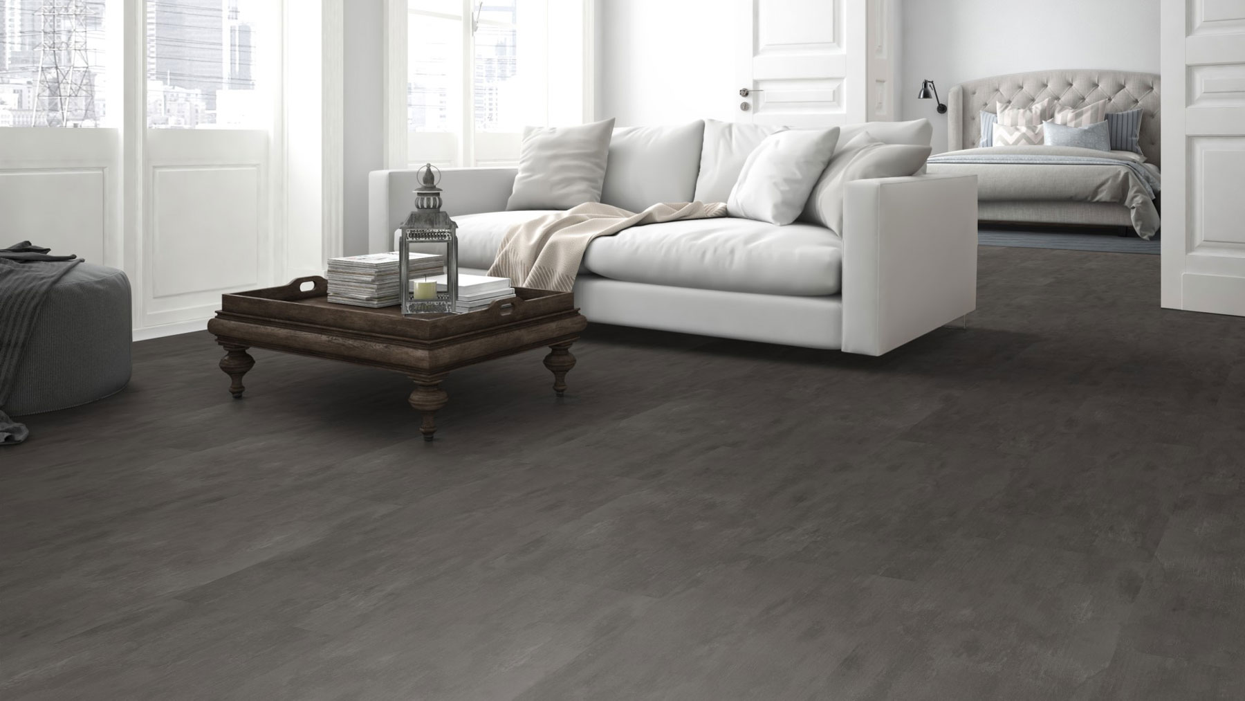 Skaben Vinyl Design Rhino Click 30 Concrete Dark Grey Tile look M4V incl. insulation