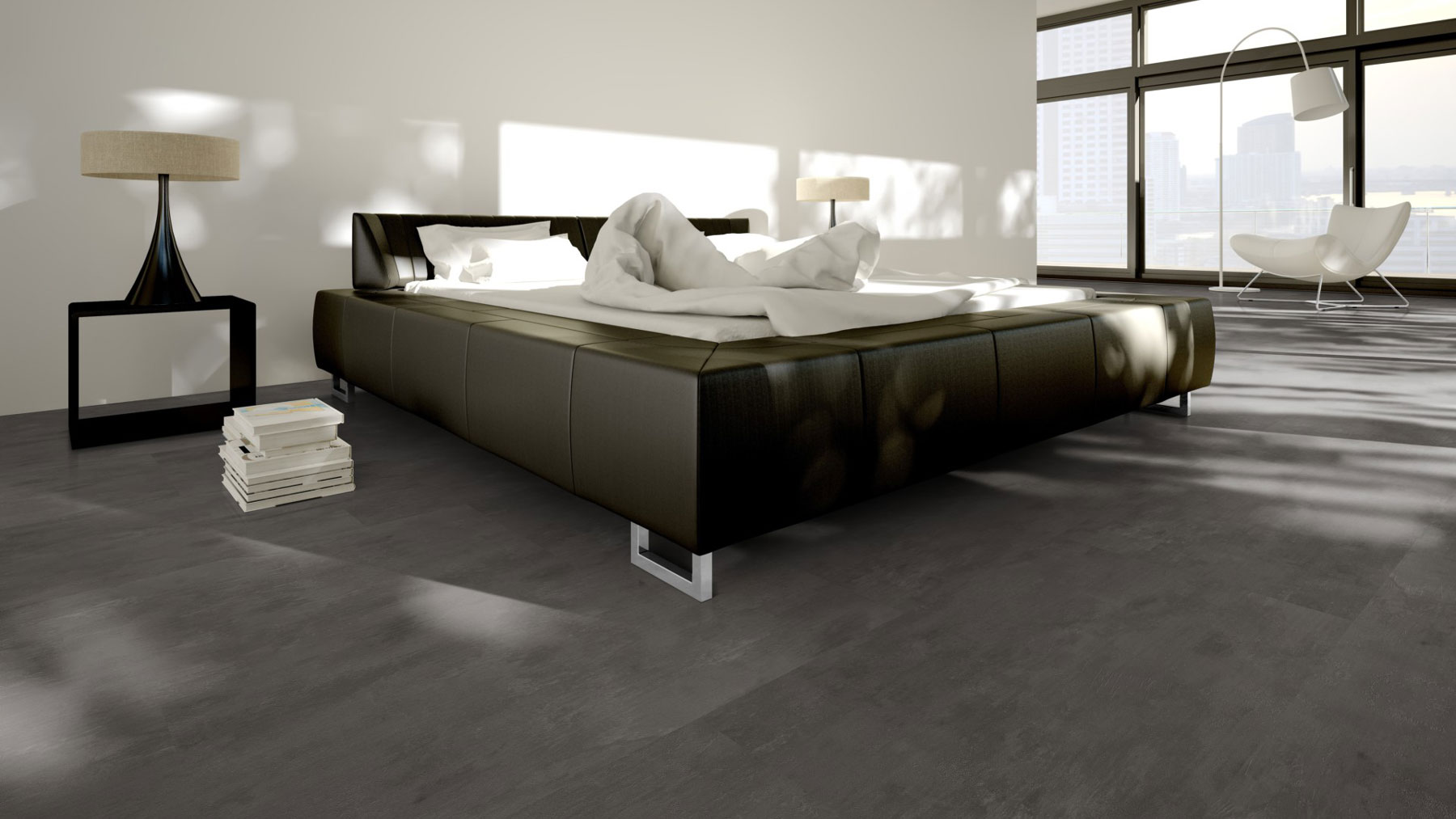 Skaben Vinyl Design Rhino Click 30 Concrete Dark Grey Tile look M4V incl. insulation