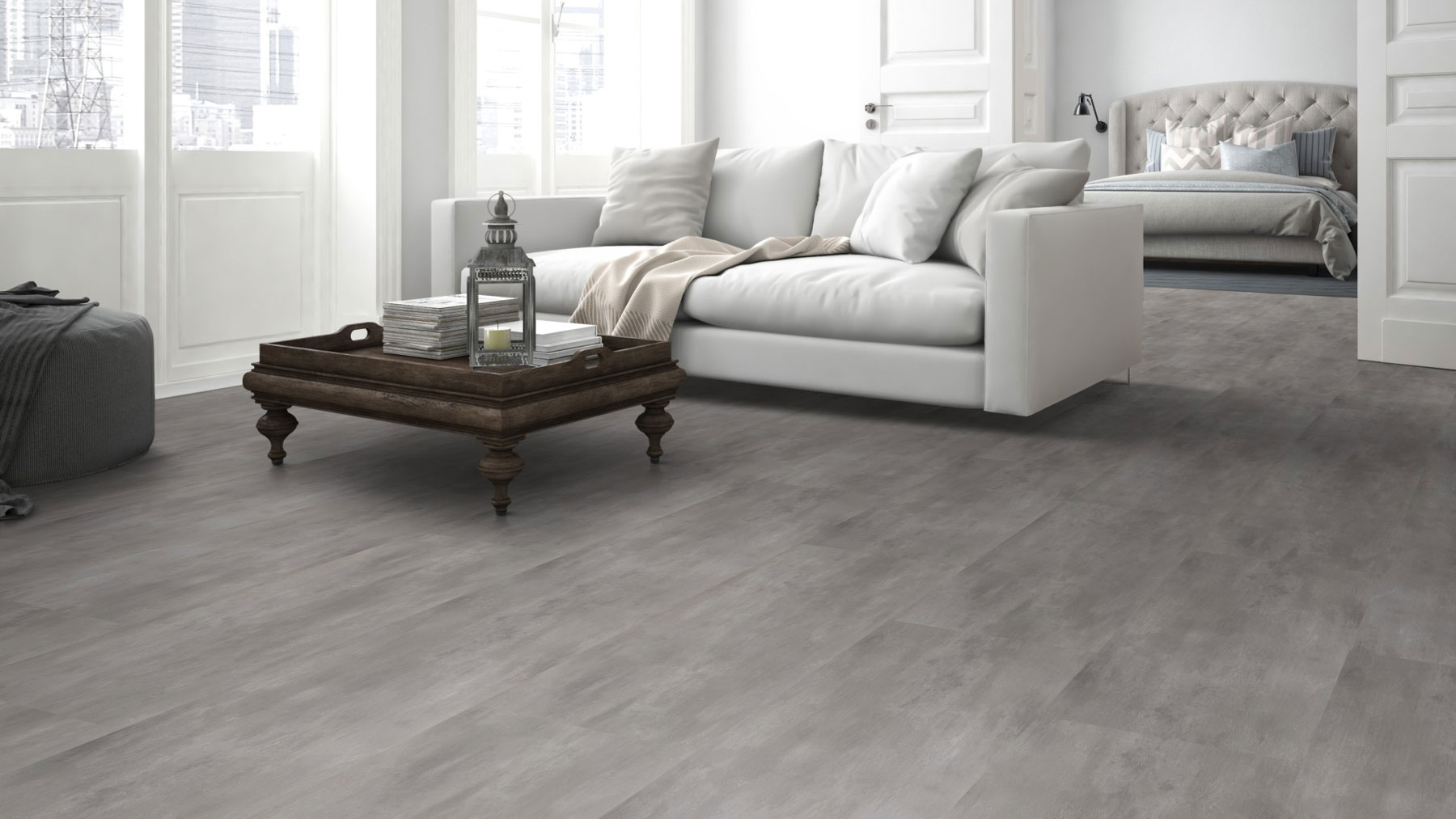 Skaben Design Klick Vinylboden Rhino Click 30 Beton Natürlich Fliesenoptik M4V Trittschalldämmung