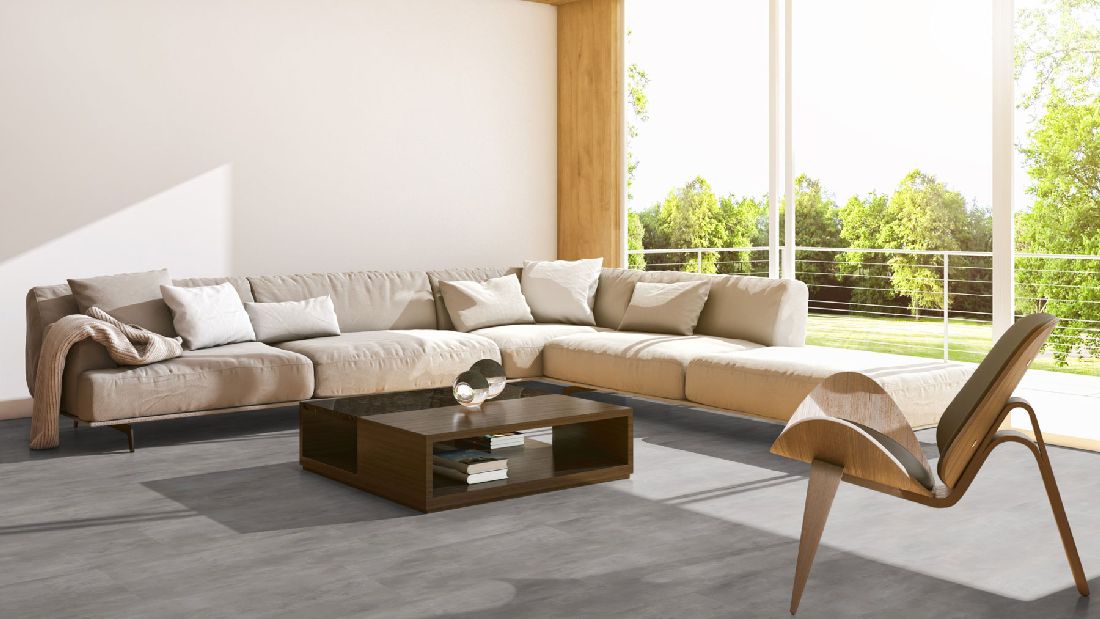 Skaben Design Klick Vinylboden Rhino Click 30 Beton Natürlich Fliesenoptik M4V Trittschalldämmung