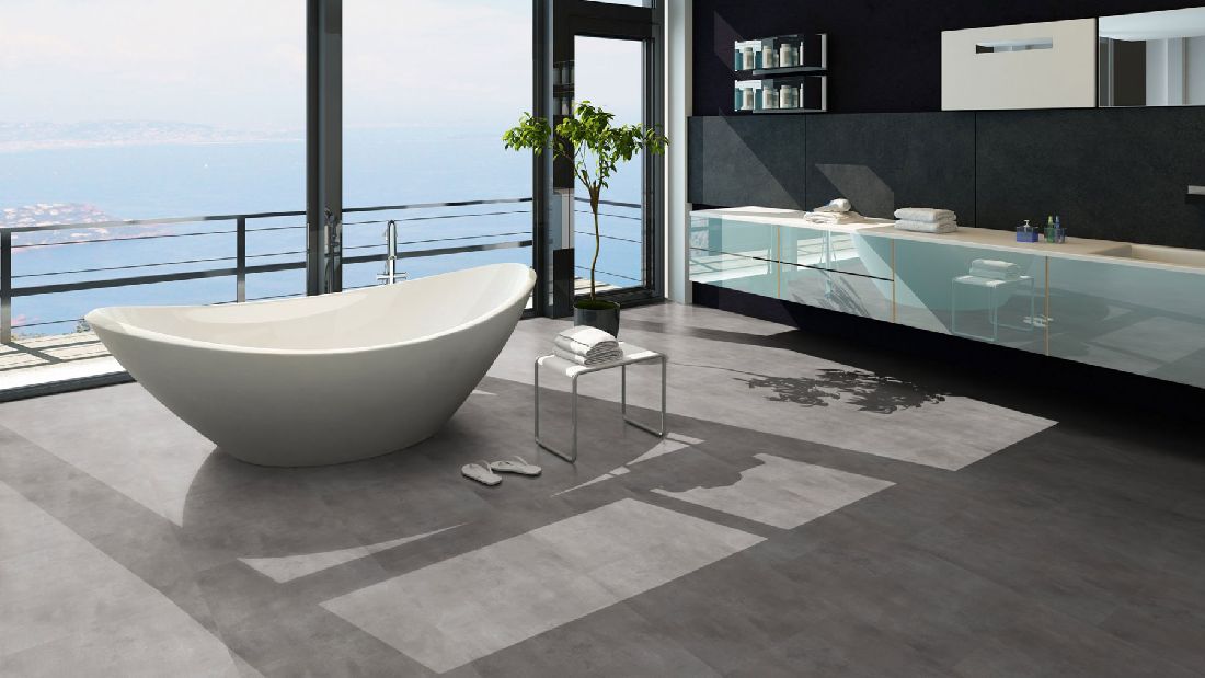 Skaben Design Klick Vinylboden Rhino Click 30 Beton Natürlich Fliesenoptik M4V Trittschalldämmung