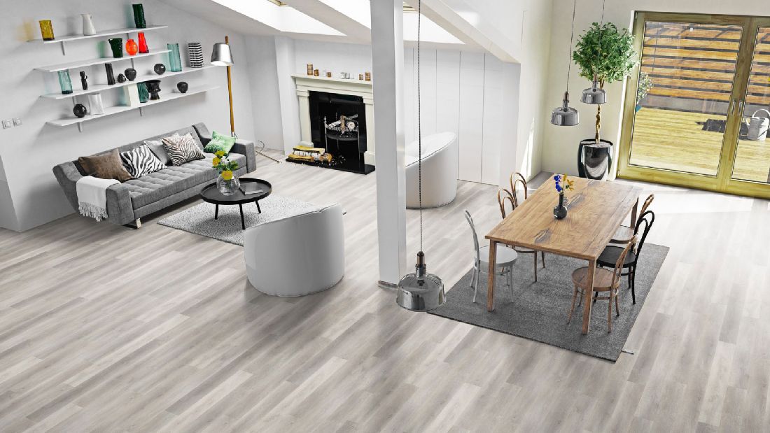 Skaben Design Suelo Vinilo Rhino Click 30 Traditional Oak Greige 1-lama M4V Aislamiento acústico contra impactos