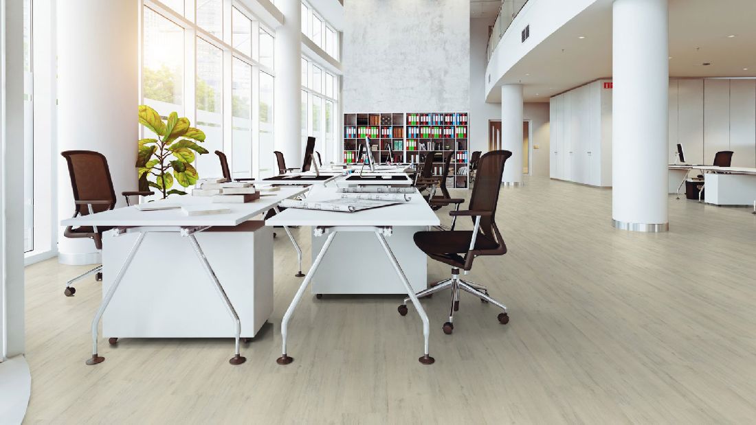 Skaben Vinylboden Design Rhino Click 55 Moderne Eiche Weiß 1-Stab Landhausdiele 4V Trittschalldämmung