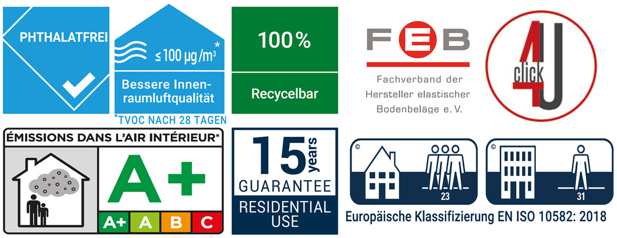 Tarkett Designboden Starfloor Click Ultimate 30 Plus Galloway Oak Medium Beige Pl. M4V Akustikrücken Zertifikate