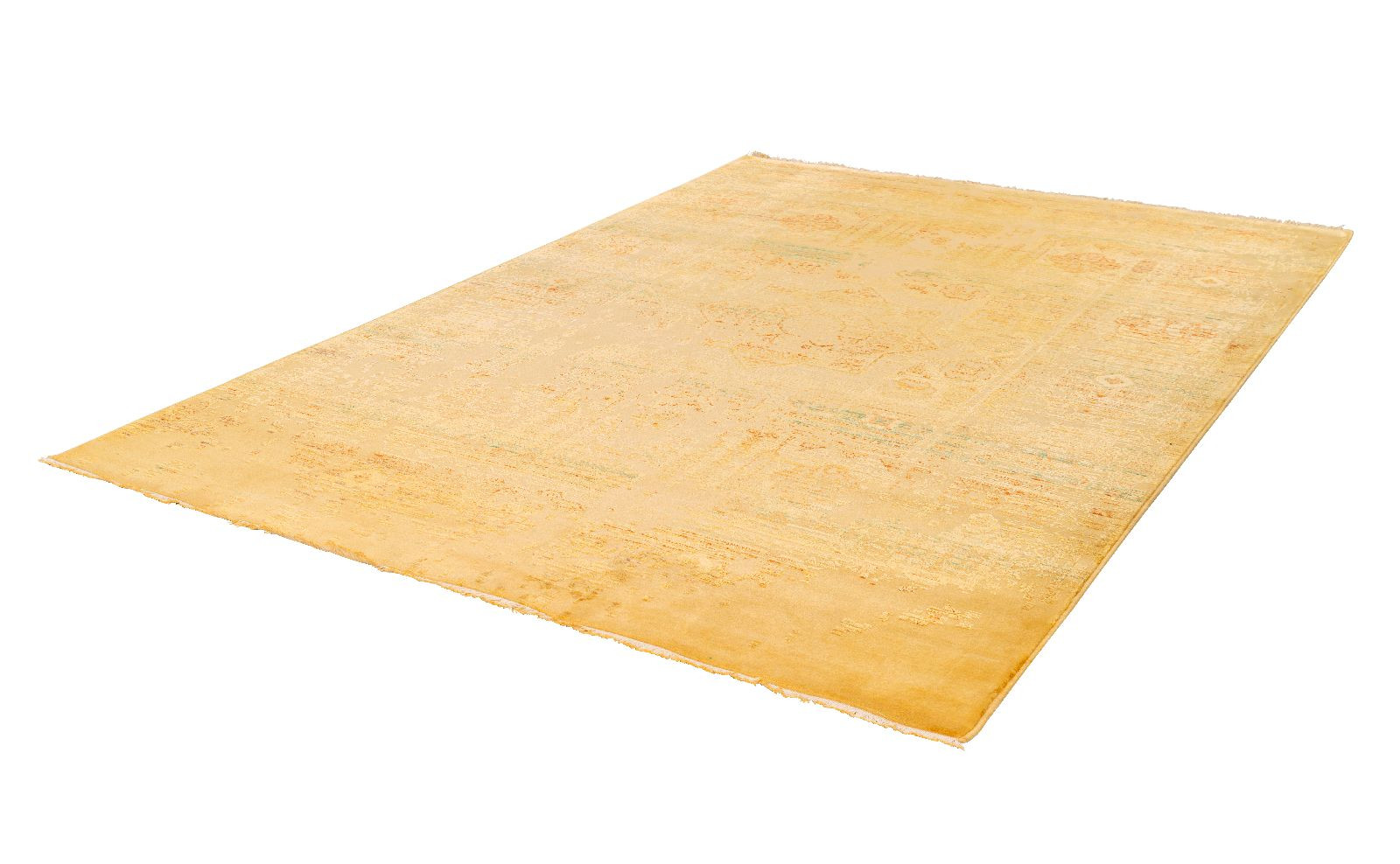 Vintage Flachflorteppich ORIENT GELB in Used Look mit hoher Webdichte Höhe 8 mm F2