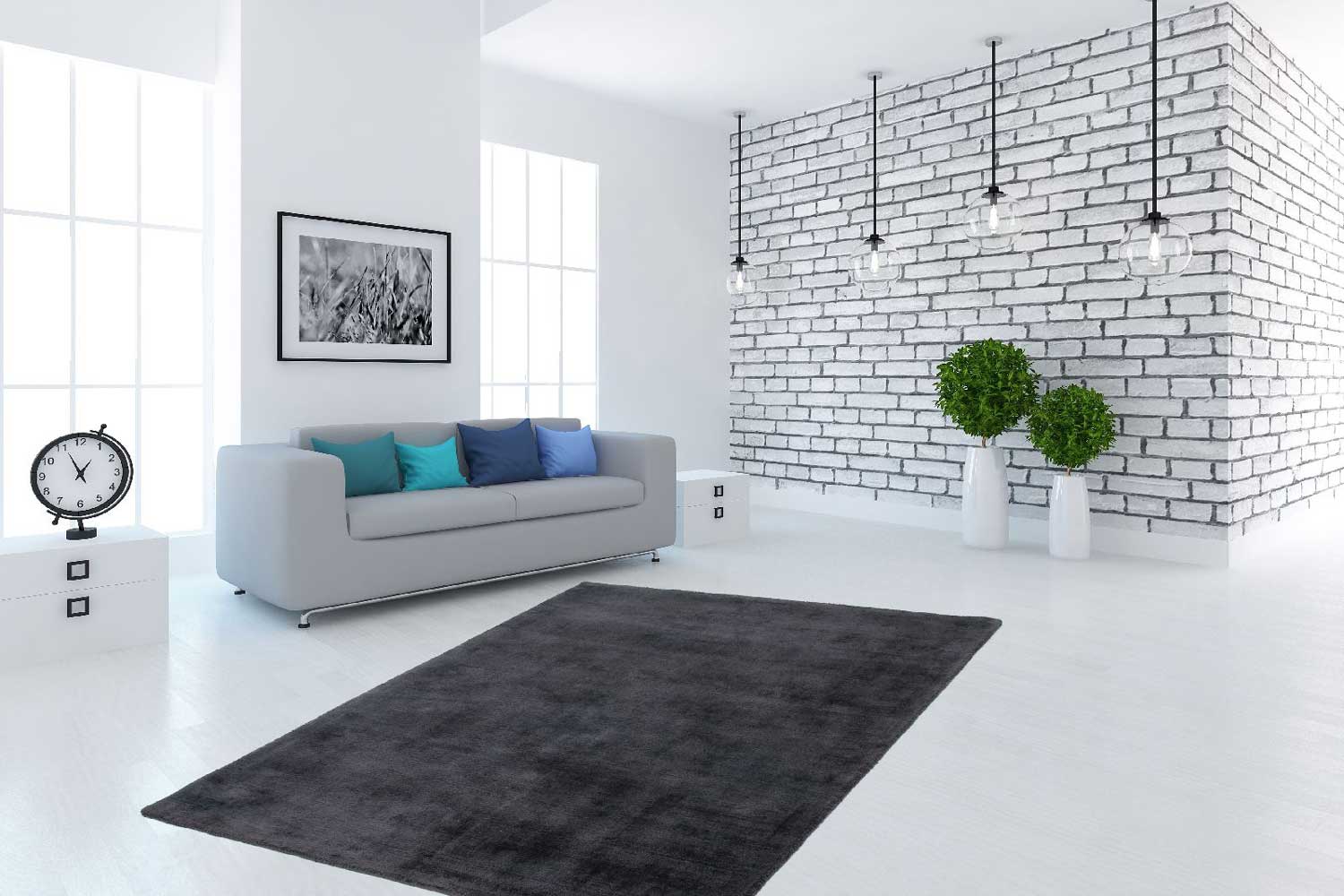 Vintage Teppich Handgefertigt Schwarz / Anthrazit in SHABBY CHIC LOOK Höhe 13 mm R