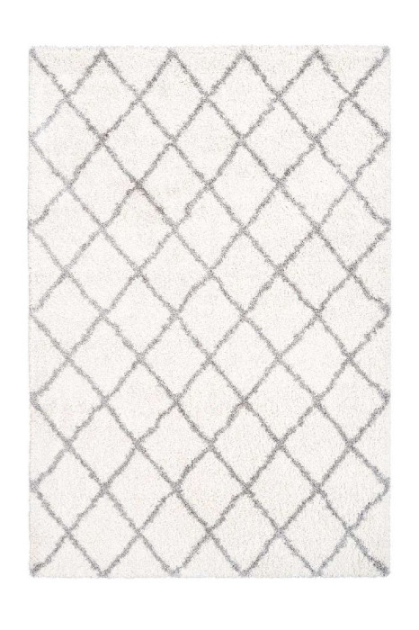 Weicher Hochflorteppich Elfenbein mit Graue RAUTEN Muster Höhe 32 mm main product photo