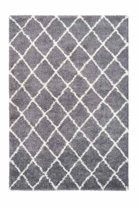 Weicher Hochflorteppich Grau mit Elfenbein RAUTEN Muster Höhe 32 mm main product photo