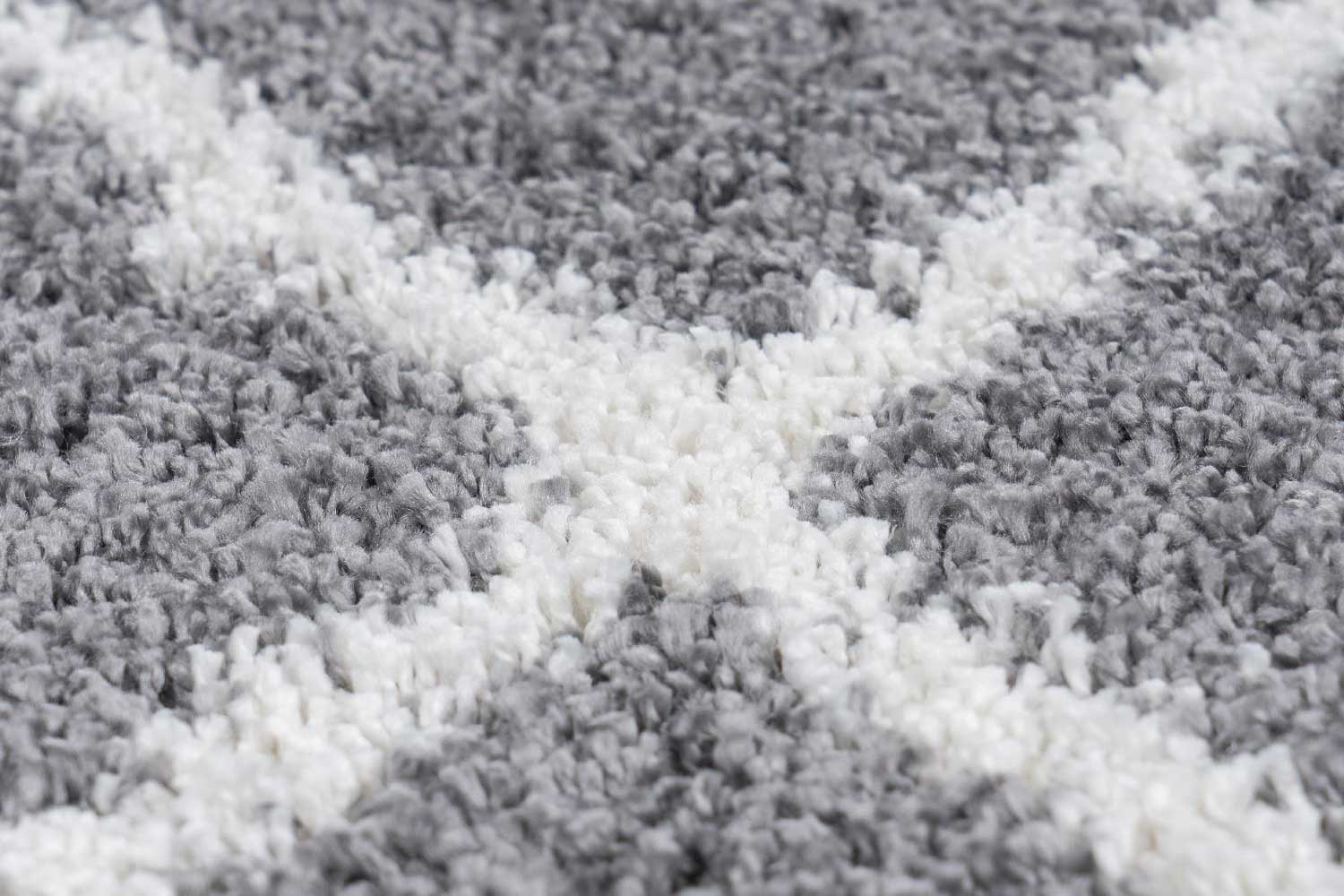 Weicher Hochflorteppich Grau mit Elfenbein RAUTEN Muster Höhe 32 mm R2