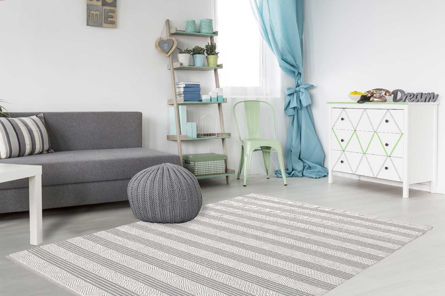 Wollteppich Handgewebt STREIFEN GRAU Optik klassisch Höhe 11 mm - Allergiker geeignet R