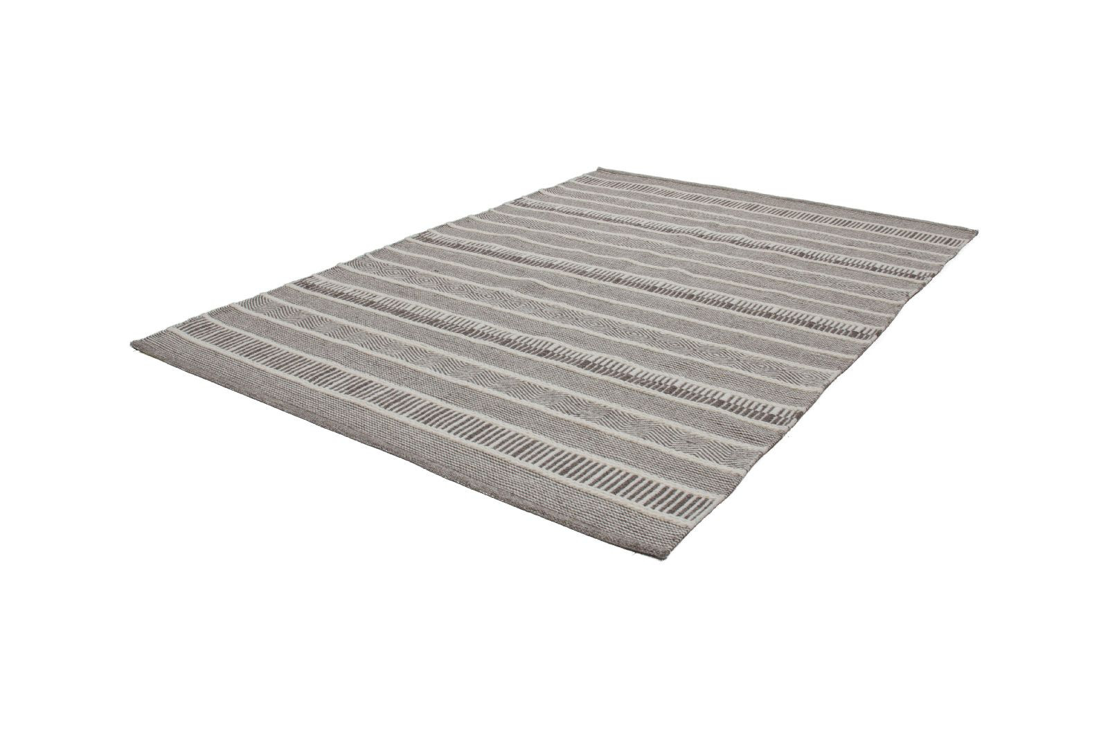 Wollteppich Handgewebt STREIFEN MIX NATUR Optik klassisch Höhe 11 mm - Allergiker geeignet F2