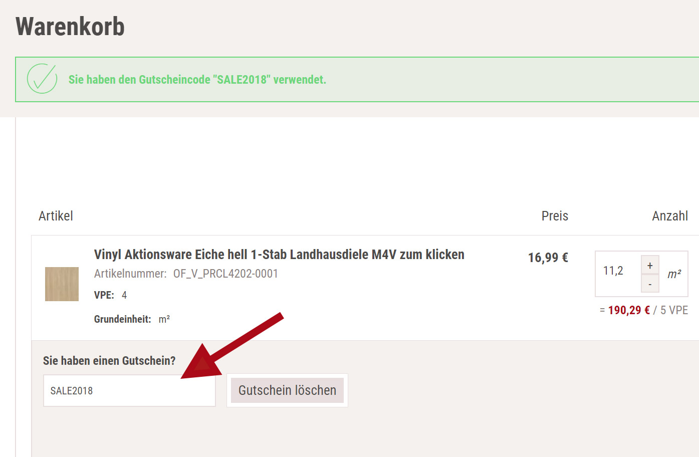 SALE2018 Gutschein einlösen