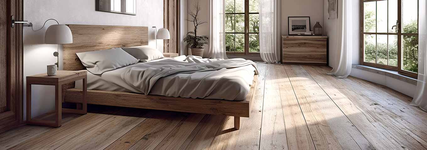 Parquet rustique marquant dans une chambre